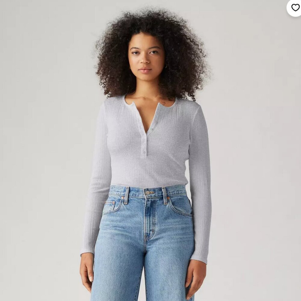 Levi's Dry Goods Womens Vacationer Ribbed Henley, Grey XS